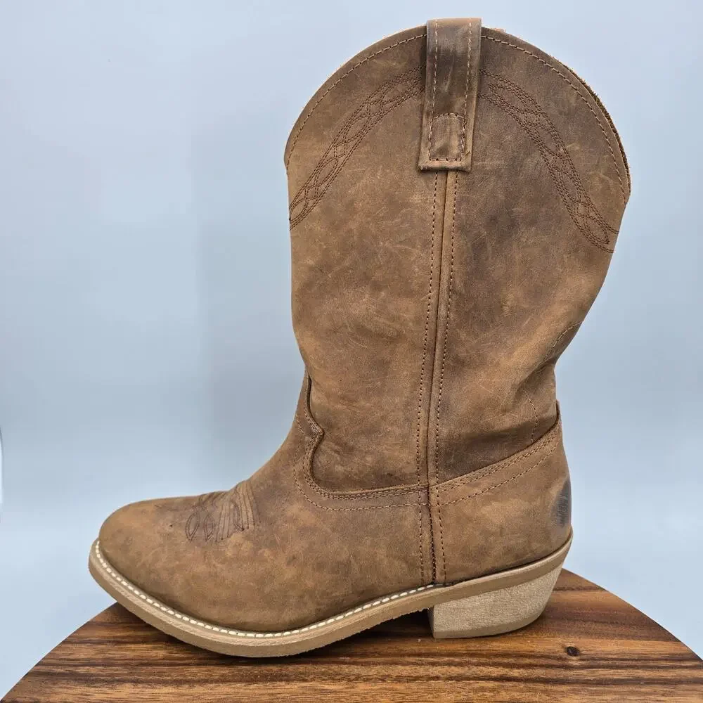 Masterson Boots Mens 10 Extra Wide Brown Nubuck Leather Western Cowboy Pull On